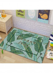Bedroom Rug Plant Pattern Durable Simple Carpet Green 140 x 200cm