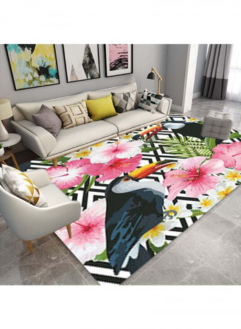 3D Bird Living Room Floor Rug White/Black/Pink 140x200cm