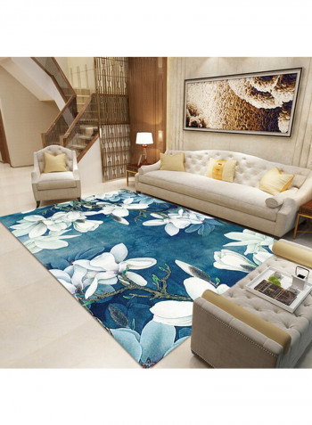 3D Floral Living Room Floor Rug Blue/White 140x200cm
