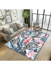 Flamingo Printed Anti-Skidding Floor Rug Blue/Black/White 140x200cm