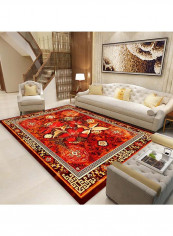 Floral Pattern Printed Anti-Slip Rug Red/Yellow 140x200cm