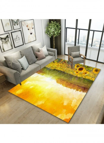 Anti-Skidding Sun Flower Print Soft Living Room Floor Mat Multicolour 140x200cm
