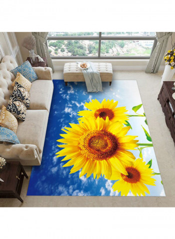 Rectangle Floral Pattern Eco-Friendly Carpet Blue/Yellow 140 x 200cm