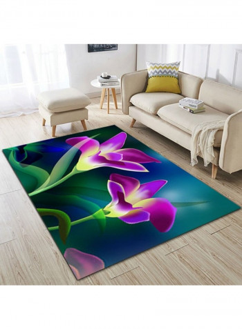 Anti-Skidding Flower Print Soft Living Room Floor Mat Multicolour 140x200cm