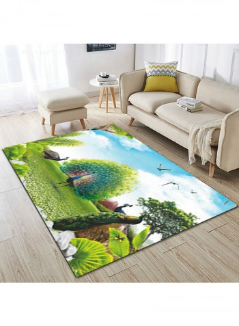 Anti-Skidding Peacock Print Simple Living Room Floor Mat Multicolour 140x200cm