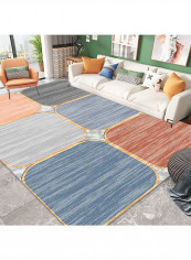 Anti-Slip Colourblock Pattern Carpet Blue/Grey/Brown 140x200cm