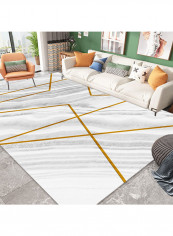 Anti-Slip Geometric Pattern Carpet White/Gold/Grey 140x200cm