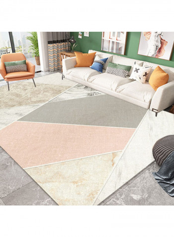 Anti-Slip Geometric Pattern Carpet White/Grey/Pink 140x200cm