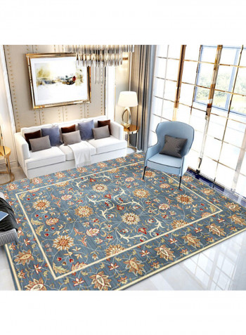 Anti-Slip Floral Pattern Printed Rug Blue/Beige/Red 140x200cm