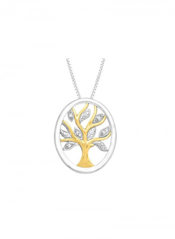 14 Karat Gold And 925 Sterling Silver 0.04 Ct Diamond Studded Tree Of Love Pendant Necklace