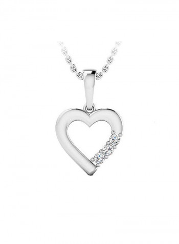 Rhodium Plated 925 Sterling Silver 0.5 Carat Diamond Studded Heart Pendant Necklace
