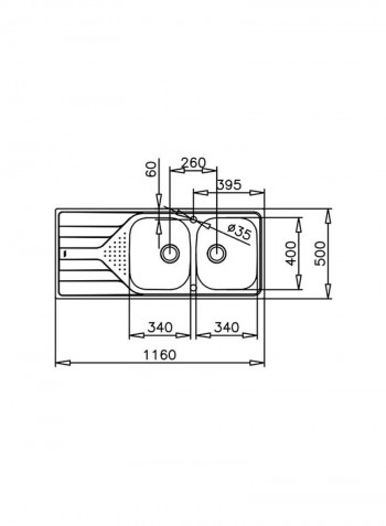 Universe 80 T-Xp 2B 1D Inset Reversible Stainless Steel Sink Stainless Steel 1160x500x170mmmm