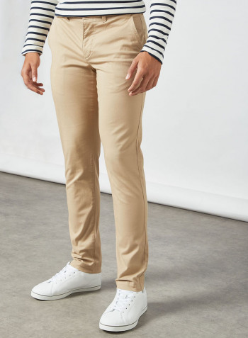 Slim Fit Gabardine Chinos Beige