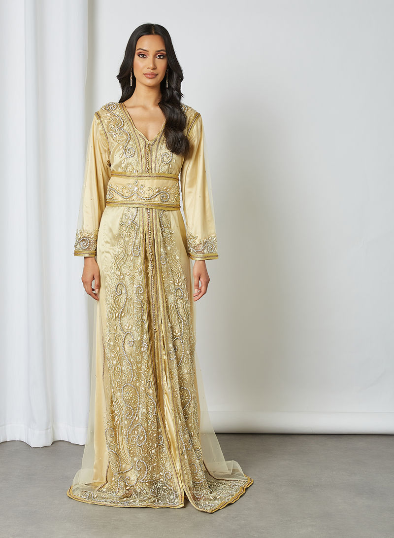 Embellished Moroccan Kaftan Gold