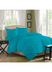 3-Piece Gathered Duvet Set Cotton Blue 114 x 96inch