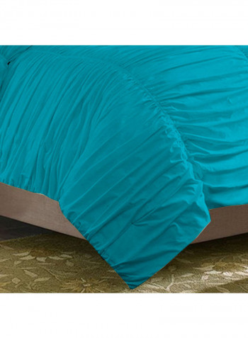 3-Piece Gathered Duvet Set Cotton Blue 114 x 96inch