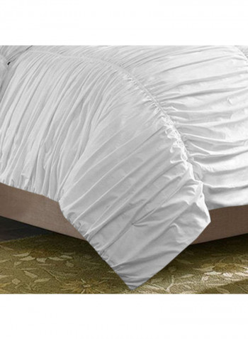 3 Piece Ruched Duvet Set Cotton White 78x78inch