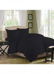 3 Piece Ruffled Duvet Set Solid Cotton Navy Blue 114x96inch