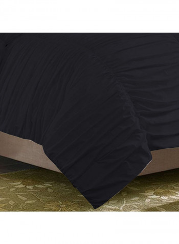 3 Piece Ruffled Duvet Set Solid Cotton Navy Blue 114x96inch