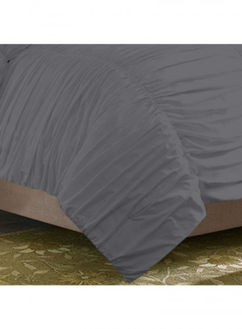 3-Piece Gathered Duvet Set Cotton Grey 86 x 90inch