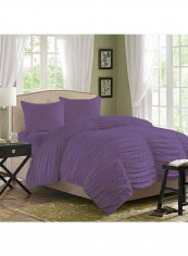 3-Piece Gathered Duvet Set Cotton Purple 86 x 90inch
