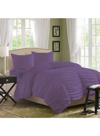 3-Piece Gathered Duvet Set Cotton Purple 86 x 90inch