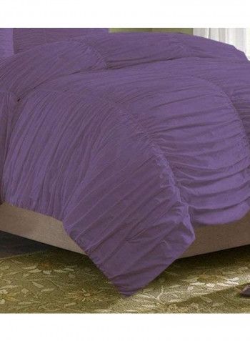 3-Piece Gathered Duvet Set Cotton Purple 86 x 90inch