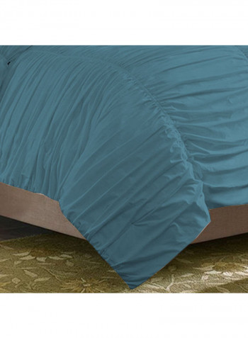 3-Piece Gathered Duvet Set Cotton Blue 114 x 96inch