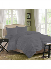 3-Piece Gathered Duvet Set Cotton Grey 78 x 78inch