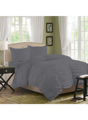 3-Piece Gathered Duvet Set Cotton Grey 78 x 78inch