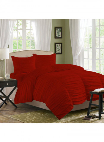 3-Piece Gathered Duvet Set Cotton Red 53 x 78inch