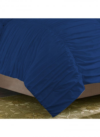 3-Piece Ruched Duvet Set Cotton Blue 86 X 90inch
