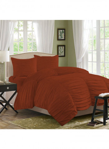 3-Piece Ruched Duvet Set Cotton Brown 78 x 78inch