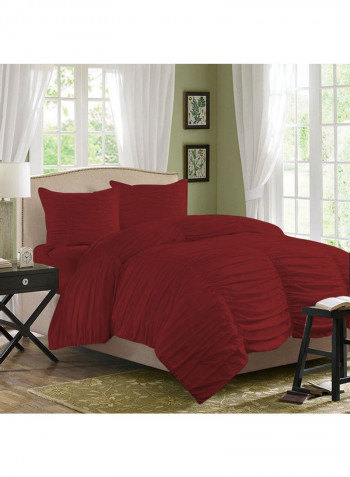 3-Piece Ruched Duvet Set Cotton Red 102 x 86inch