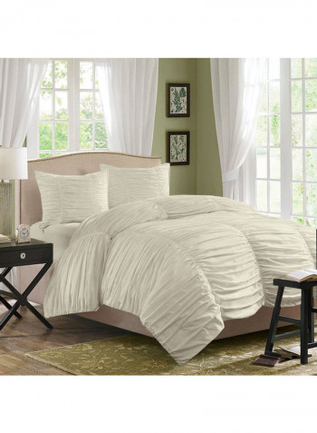 3-Piece Ruched Duvet Set Cotton White 114 X 96inch