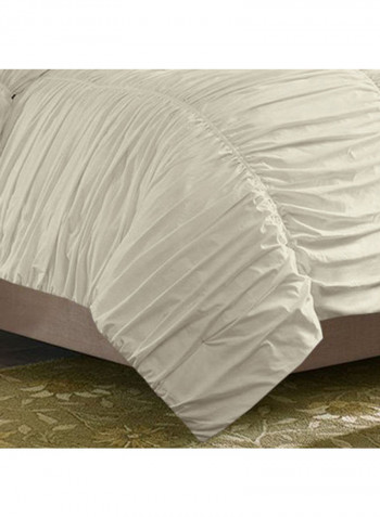 3-Piece Ruched Duvet Set Cotton White 114 X 96inch
