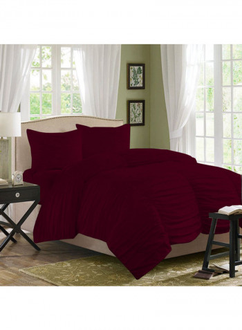 3-Piece Gathered Duvet Set Cotton Dark Red 78 x 78inch