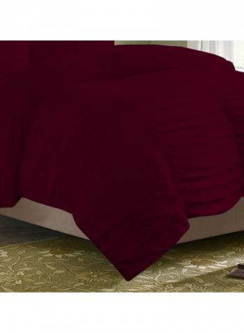3-Piece Gathered Duvet Set Cotton Dark Red 78 x 78inch