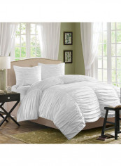 3-Piece Gathered Duvet Set Cotton White 114 x 96inch