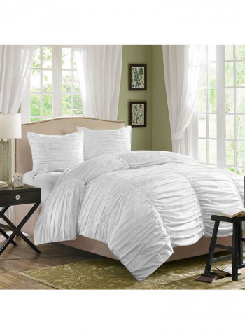 3-Piece Gathered Duvet Set Cotton White 114 x 96inch