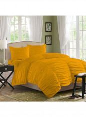 3-Piece Ruched Duvet Set Cotton Dark Yellow 53 x 78inch