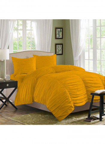 3-Piece Ruched Duvet Set Cotton Dark Yellow 53 x 78inch