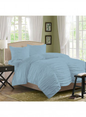 3-Piece Ruched Duvet Set Cotton Light Blue 78 X 78inch