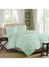 3-Piece Ruched Duvet Set Cotton Light Green 53 x 78inch