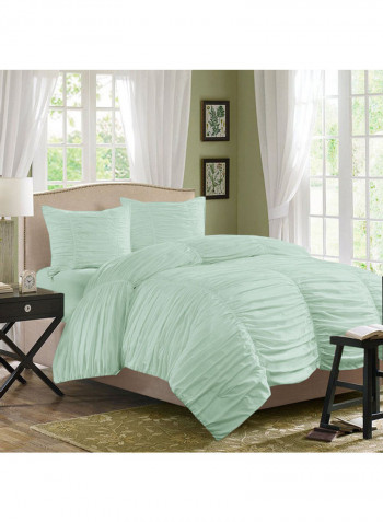 3-Piece Ruched Duvet Set Cotton Light Green 53 x 78inch