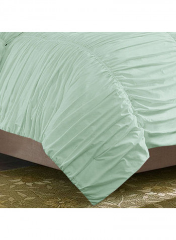 3-Piece Ruched Duvet Set Cotton Light Green 53 x 78inch