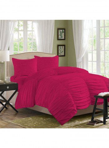 3-Piece Ruched Duvet Set Cotton Pink 102 X 86inch