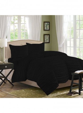 3-Piece Gathered Duvet Set Cotton Black 53 x 78inch