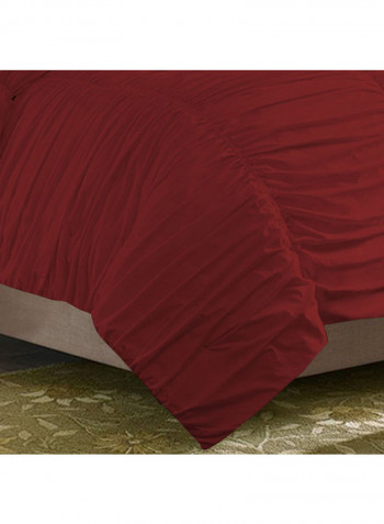 3-Piece Gathered Duvet Set Cotton Red 86 x 90inch