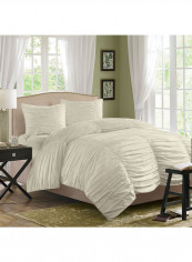 3-Piece Ruched Duvet Set Cotton White 102 x 86inch